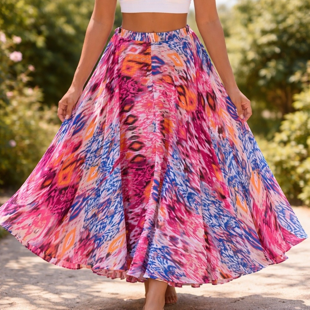 Chicos Sz 2.5 18 / 20  Midi‎ Skirt Abstract Print Elastic Waist Flowy Boho